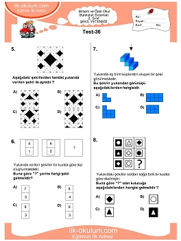 ilkokul 1. Sınıf Bilsem Zeka Testi 